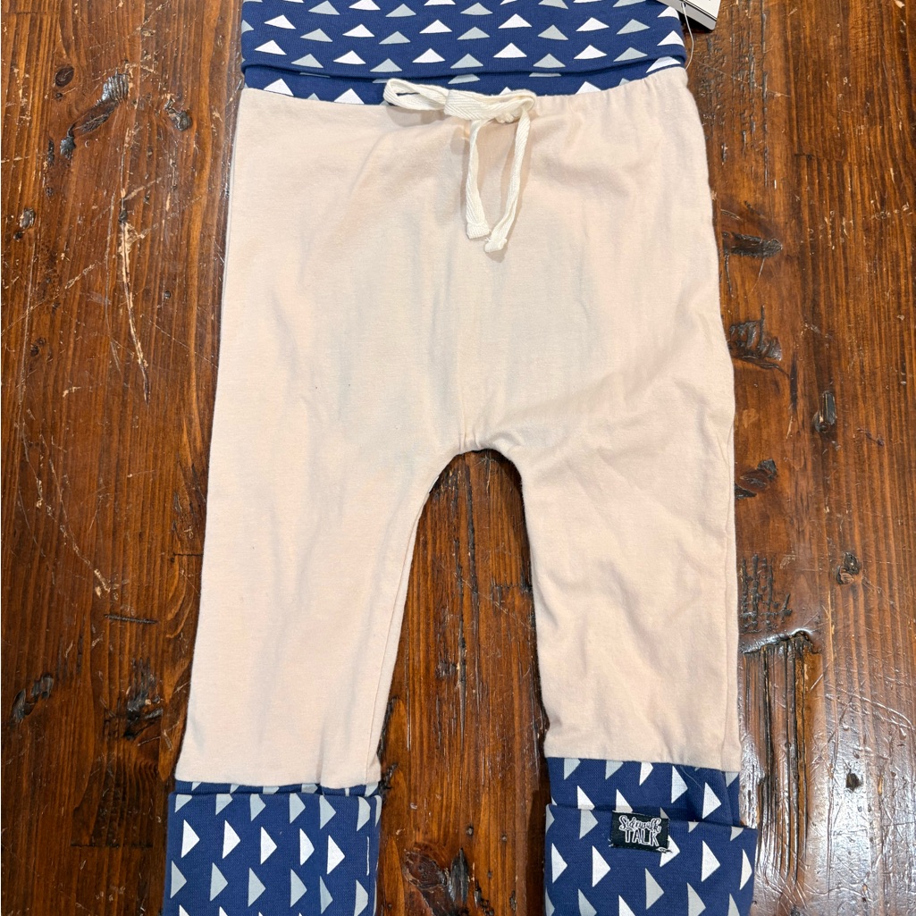 Cream And Navy Geometric Kids Pants Size 6-24 Month
